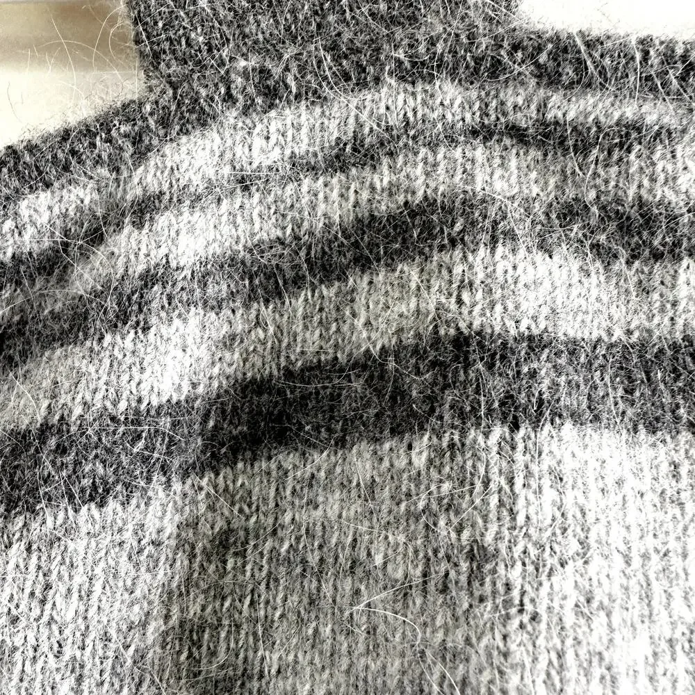 Knitted Top Striped Square Neck  Sleeveless Ribbed Hem Stretchy Gray Black XL